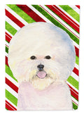 Bichon Frise Candy Cane Holiday Christmas House Flag 28x40 Porch Sleeve Pole Decorative Outside Yard Banner Artwork Wall Hanging, Polyester