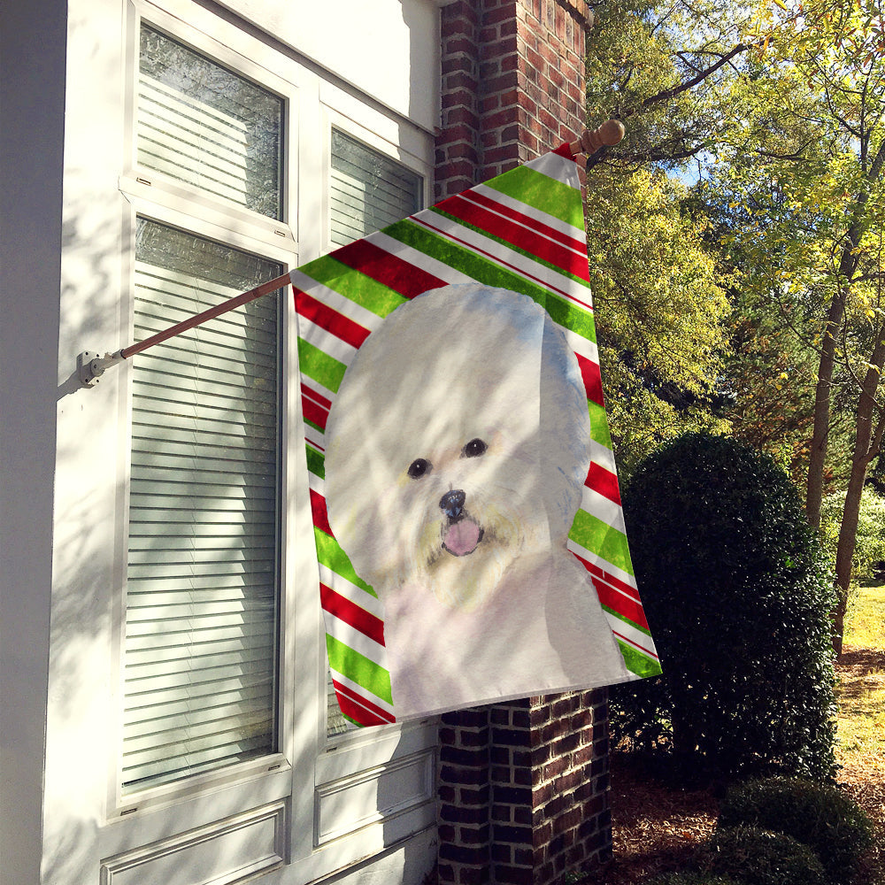 Bichon Frise Candy Cane Holiday Christmas House Flag 28x40 Porch Sleeve Pole Decorative Outside Yard Banner Artwork Wall Hanging, Polyester