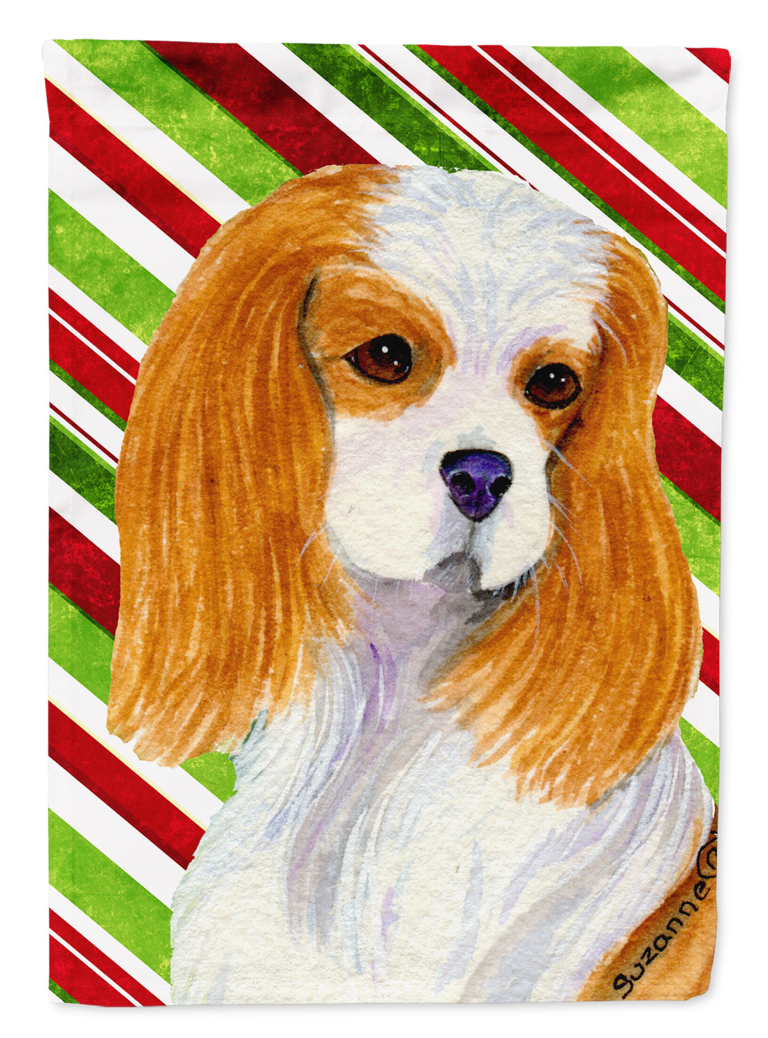Cavalier Spaniel Candy Cane Holiday Christmas House Flag 28x40 Porch Sleeve Pole Decorative Outside Yard Banner Artwork Wall Hanging, Polyester