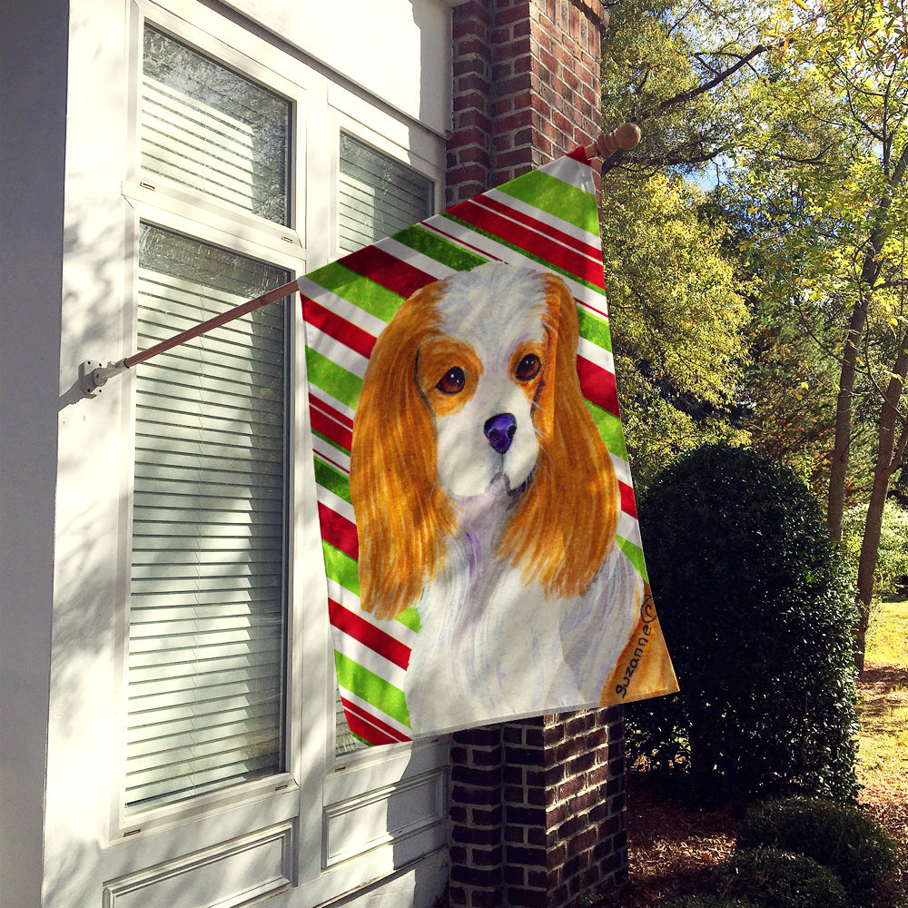 Cavalier Spaniel Candy Cane Holiday Christmas House Flag 28x40 Porch Sleeve Pole Decorative Outside Yard Banner Artwork Wall Hanging, Polyester