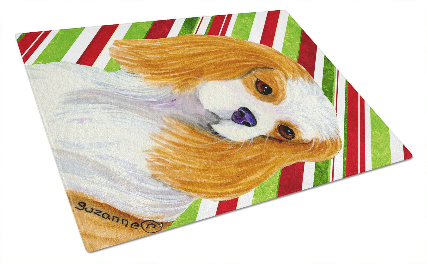 Cavalier Spaniel Candy Cane Holiday Christmas Cutting Board Tempered Glass Kitchen Cutting Surface, Heat Resistant Chopping, Non-Slip Feet, Food Prep & Serving