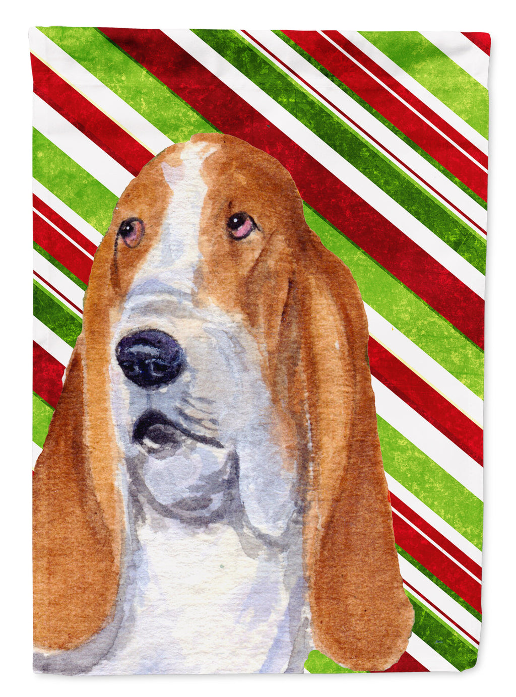 Basset Hound Candy Cane Holiday Christmas House Flag 28x40 Porch Sleeve Pole Decorative Outside Yard Banner Artwork Wall Hanging, Polyester