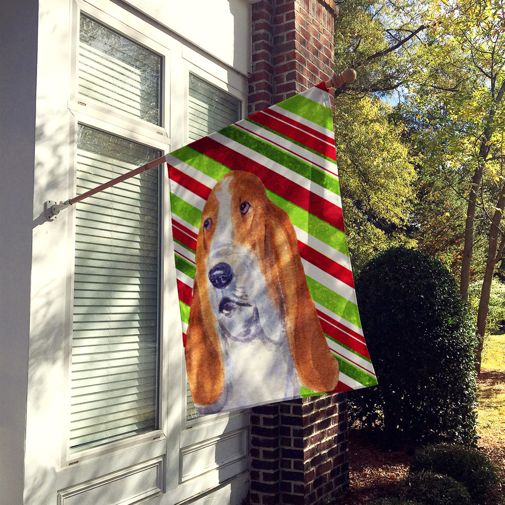 Basset Hound Candy Cane Holiday Christmas House Flag 28x40 Porch Sleeve Pole Decorative Outside Yard Banner Artwork Wall Hanging, Polyester