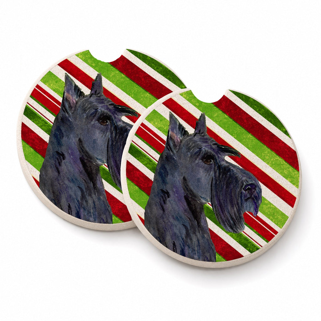 Scottish Terrier Candy Cane Holiday Christmas Set of 2 Cup Holder Car Coasters Absorbent Round Sandstone Coasters Gifts for Men or Women, 2.5, Multicolor