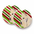 Scottish Terrier Candy Cane Holiday Christmas Set of 2 Cup Holder Car Coasters Absorbent Round Sandstone Coasters Gifts for Men or Women, 2.5, Multicolor
