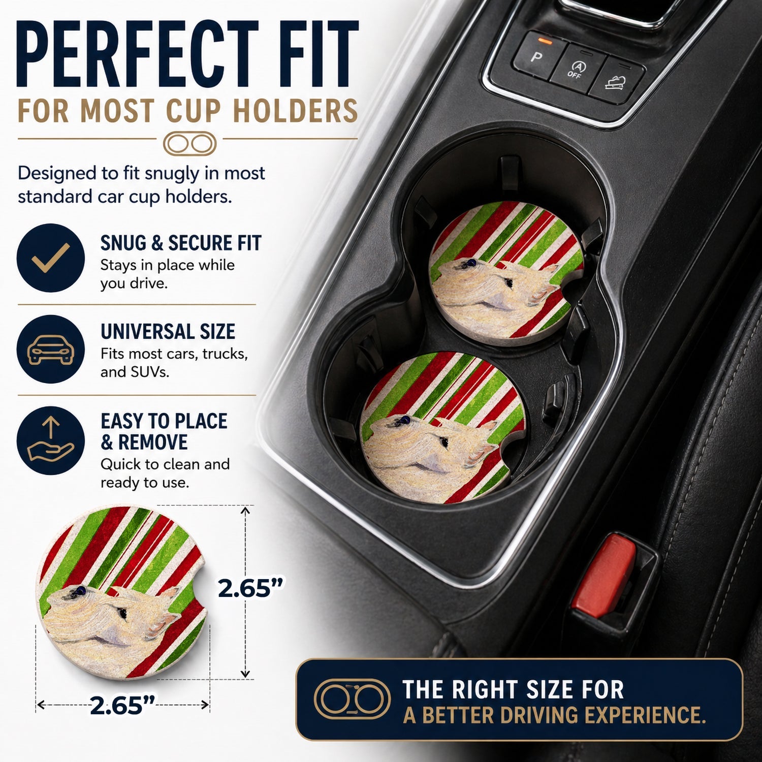 Scottish Terrier Candy Cane Holiday Christmas Set of 2 Cup Holder Car Coasters Absorbent Round Sandstone Coasters Gifts for Men or Women, 2.5, Multicolor