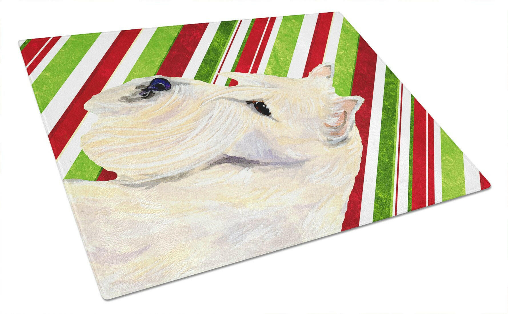 Scottish Terrier Candy Cane Holiday Christmas Cutting Board Tempered Glass Kitchen Cutting Surface, Heat Resistant Chopping, Non-Slip Feet, Food Prep & Serving