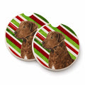 Chesapeake Bay Retriever Candy Cane Holiday Christmas Set of 2 Cup Holder Car Coasters Absorbent Round Sandstone Coasters Gifts for Men or Women, 2.5, Multicolor