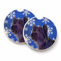 Skye Terrier Winter Snowflakes Holiday Set of 2 Cup Holder Car Coasters Absorbent Round Sandstone Coasters Gifts for Men or Women, 2.5, Multicolor