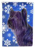 Skye Terrier Winter Snowflakes Holiday House Flag 28x40 Porch Sleeve Pole Decorative Outside Yard Banner Artwork Wall Hanging, Polyester