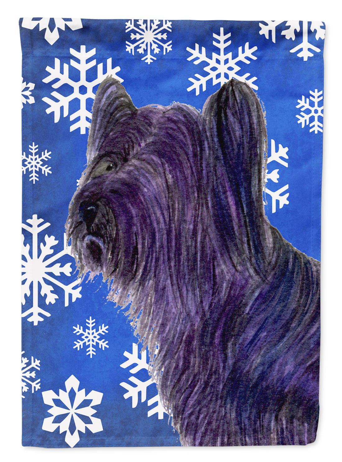 Skye Terrier Winter Snowflakes Holiday House Flag 28x40 Porch Sleeve Pole Decorative Outside Yard Banner Artwork Wall Hanging, Polyester