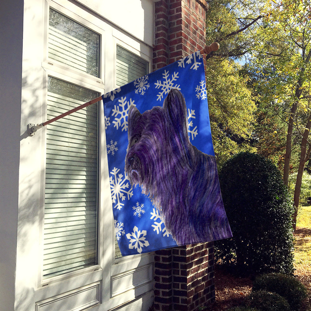 Skye Terrier Winter Snowflakes Holiday House Flag 28x40 Porch Sleeve Pole Decorative Outside Yard Banner Artwork Wall Hanging, Polyester