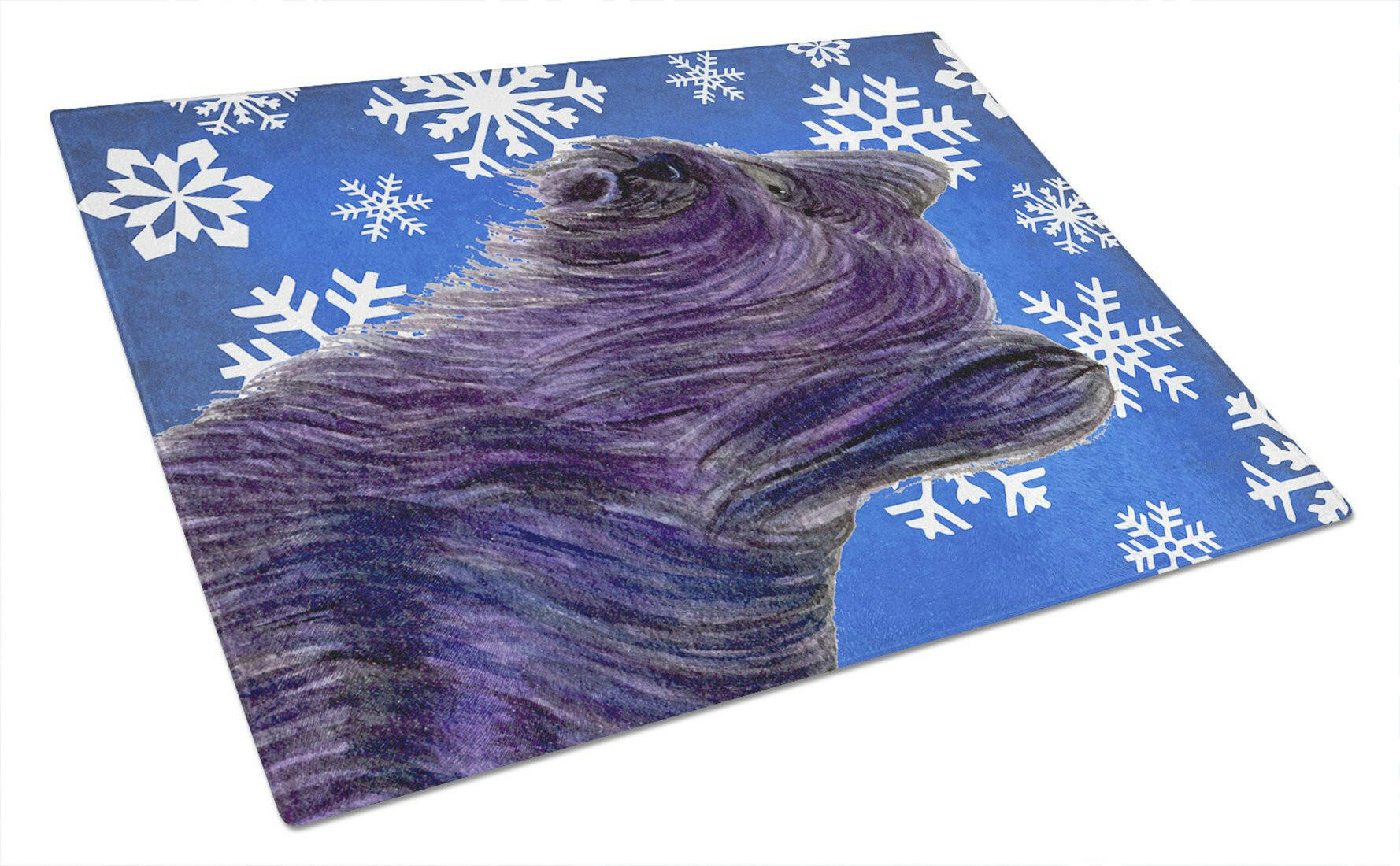 Skye Terrier Winter Snowflakes Holiday Cutting Board Tempered Glass Kitchen Cutting Surface, Heat Resistant Chopping, Non-Slip Feet, Food Prep & Serving