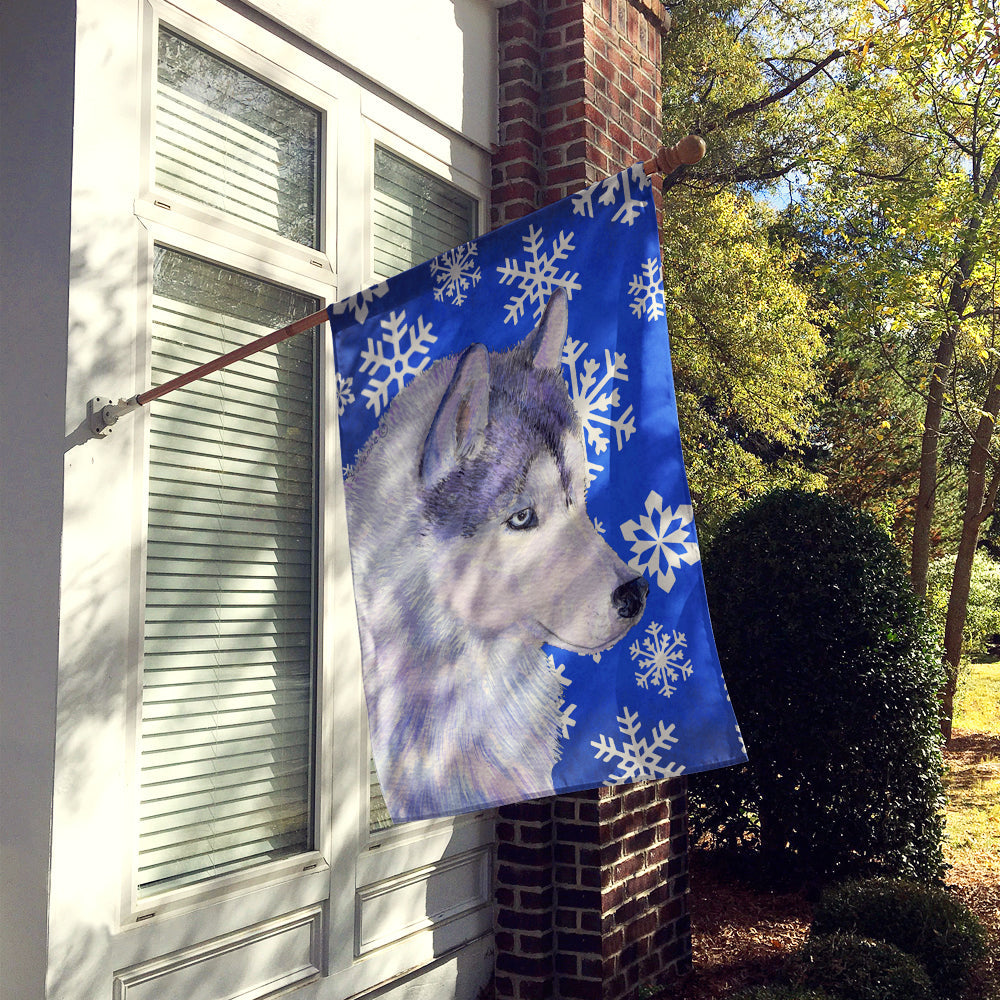 Siberian Husky Winter Snowflakes Holiday House Flag 28x40 Porch Sleeve Pole Decorative Outside Yard Banner Artwork Wall Hanging, Polyester