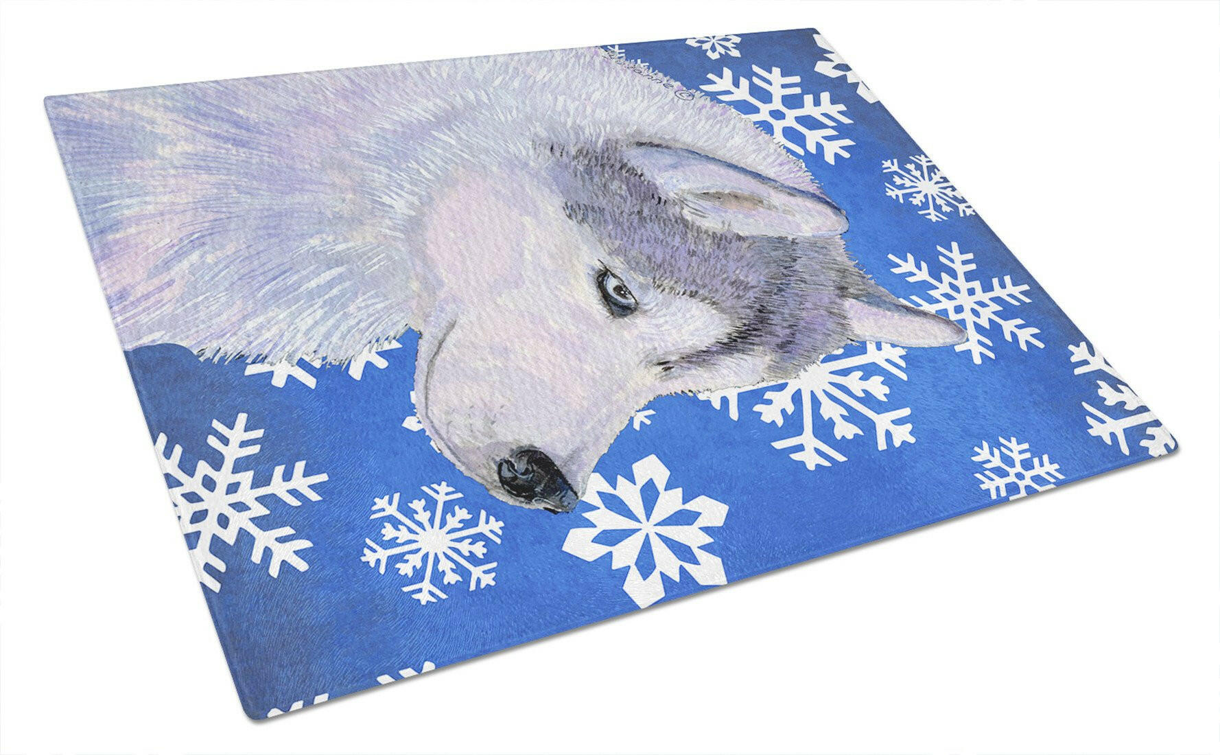 Siberian Husky Winter Snowflakes Holiday Cutting Board Tempered Glass Kitchen Cutting Surface, Heat Resistant Chopping, Non-Slip Feet, Food Prep & Serving