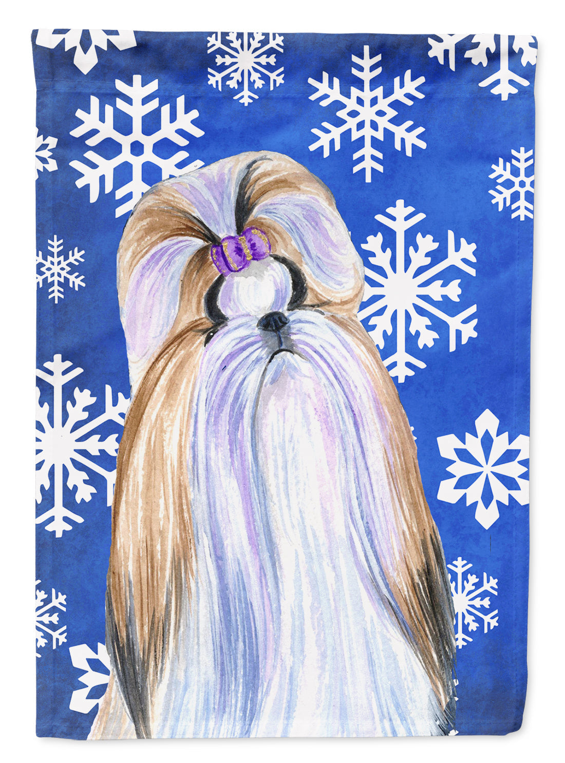 Shih Tzu Winter Snowflakes Holiday House Flag 28x40 Porch Sleeve Pole Decorative Outside Yard Banner Artwork Wall Hanging, Polyester