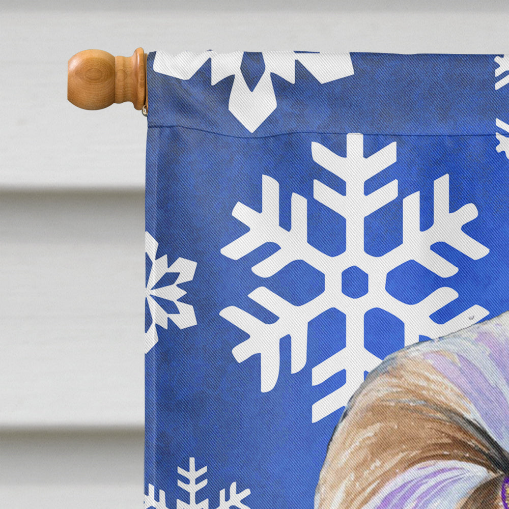 Shih Tzu Winter Snowflakes Holiday House Flag 28x40 Porch Sleeve Pole Decorative Outside Yard Banner Artwork Wall Hanging, Polyester