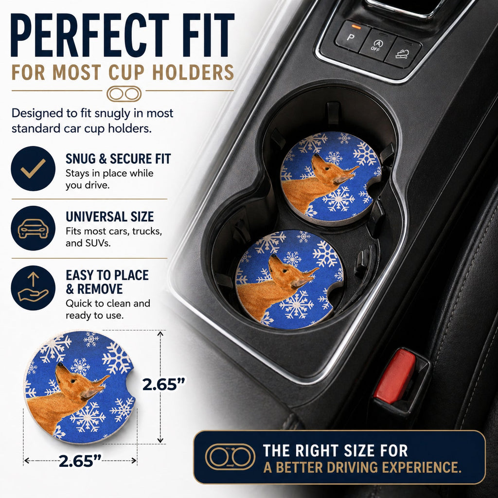 Min Pin Winter Snowflakes Holiday Set of 2 Cup Holder Car Coasters Absorbent Round Sandstone Coasters Gifts for Men or Women, 2.5, Multicolor