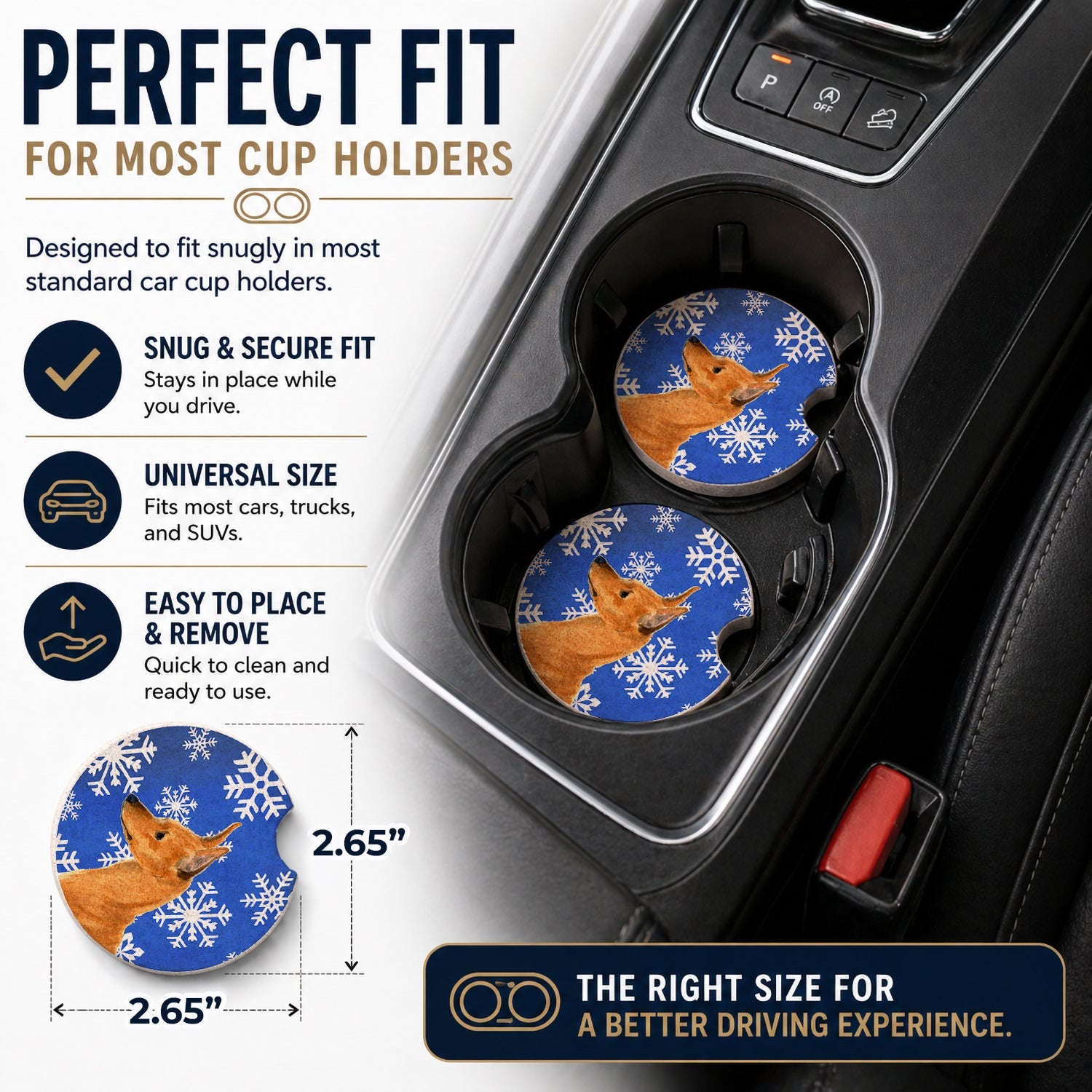 Min Pin Winter Snowflakes Holiday Set of 2 Cup Holder Car Coasters Absorbent Round Sandstone Coasters Gifts for Men or Women, 2.5, Multicolor