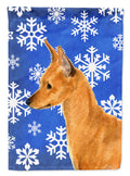Min Pin Winter Snowflakes Holiday House Flag 28x40 Porch Sleeve Pole Decorative Outside Yard Banner Artwork Wall Hanging, Polyester