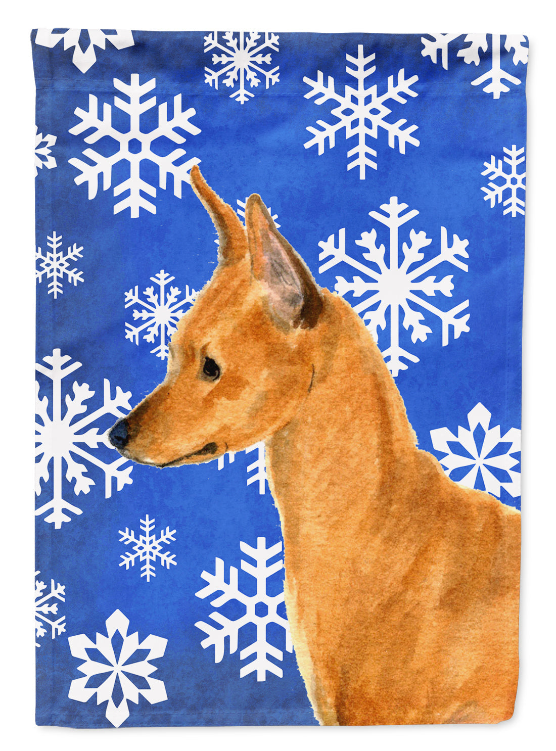 Min Pin Winter Snowflakes Holiday House Flag 28x40 Porch Sleeve Pole Decorative Outside Yard Banner Artwork Wall Hanging, Polyester
