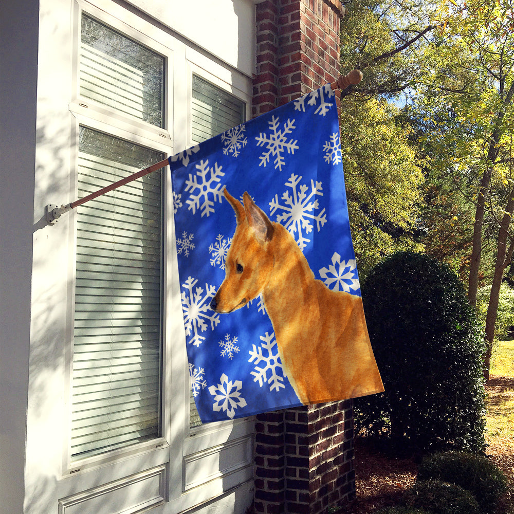 Min Pin Winter Snowflakes Holiday House Flag 28x40 Porch Sleeve Pole Decorative Outside Yard Banner Artwork Wall Hanging, Polyester
