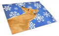 Min Pin Winter Snowflakes Holiday Cutting Board Tempered Glass Kitchen Cutting Surface, Heat Resistant Chopping, Non-Slip Feet, Food Prep & Serving