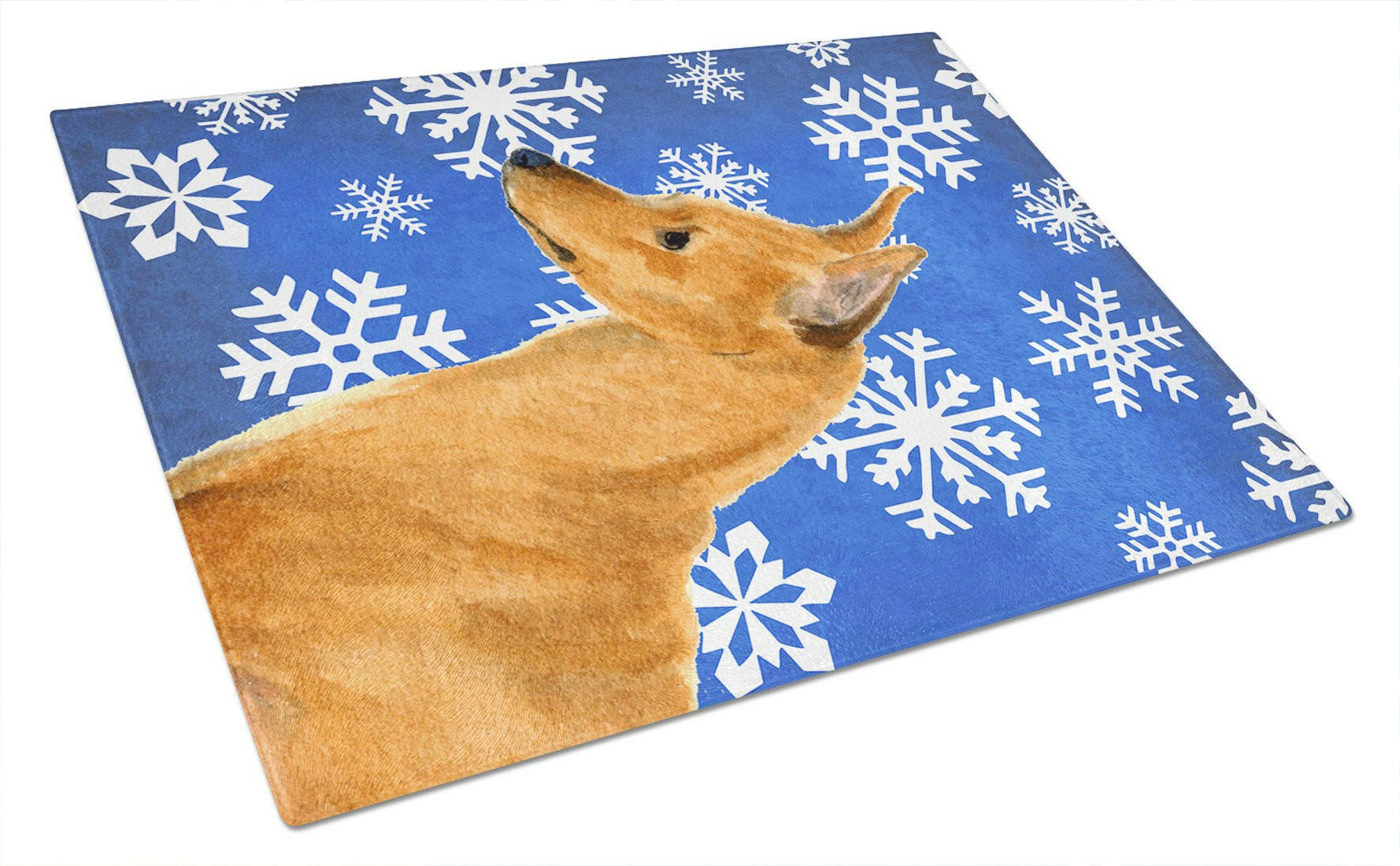 Min Pin Winter Snowflakes Holiday Cutting Board Tempered Glass Kitchen Cutting Surface, Heat Resistant Chopping, Non-Slip Feet, Food Prep & Serving