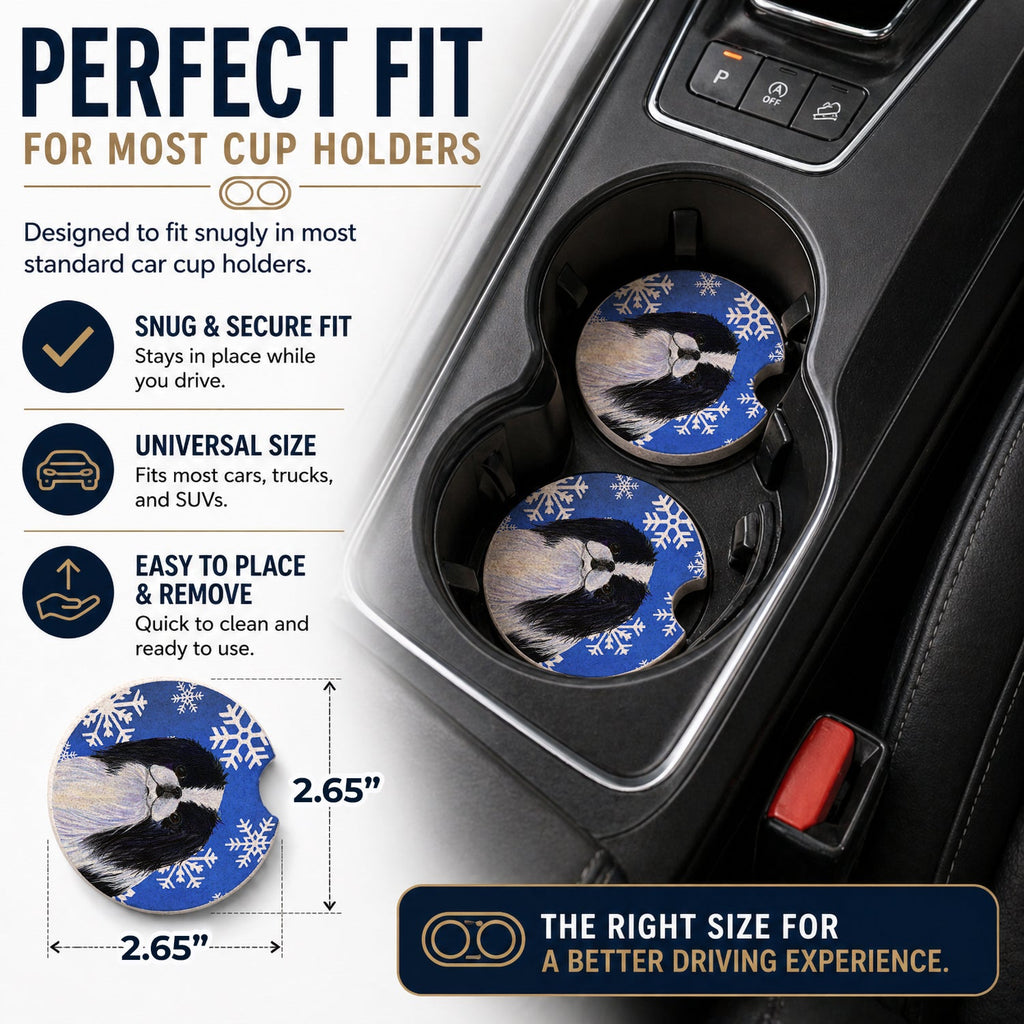 Japanese Chin Winter Snowflakes Holiday Set of 2 Cup Holder Car Coasters Absorbent Round Sandstone Coasters Gifts for Men or Women, 2.5, Multicolor