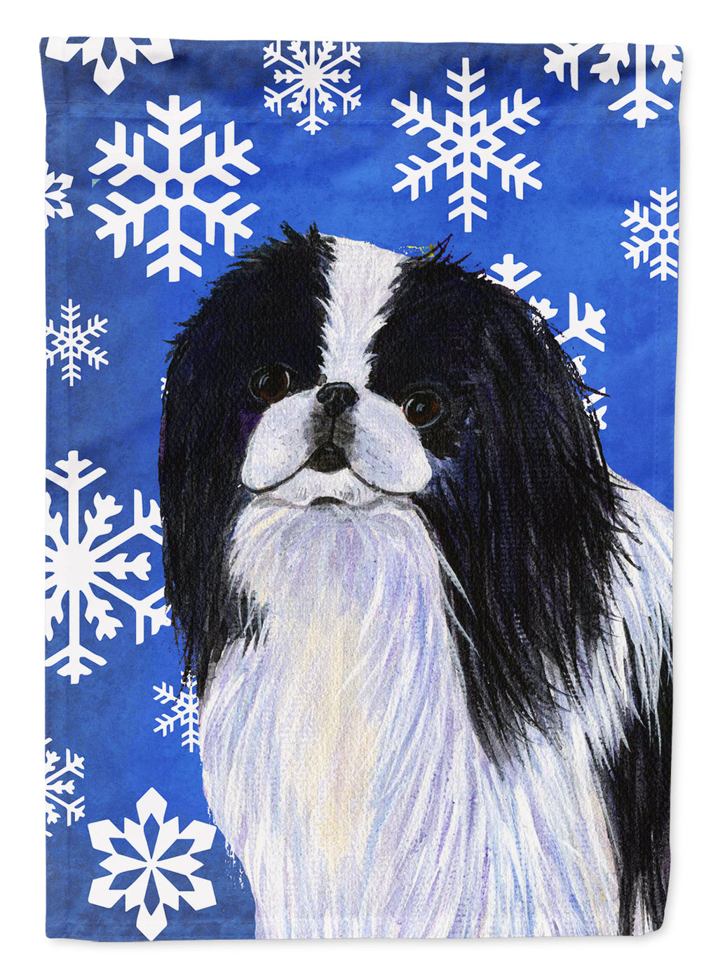 Japanese Chin Winter Snowflakes Holiday House Flag 28x40 Porch Sleeve Pole Decorative Outside Yard Banner Artwork Wall Hanging, Polyester