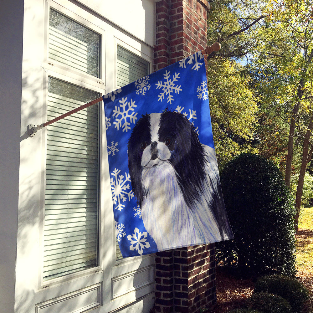 Japanese Chin Winter Snowflakes Holiday House Flag 28x40 Porch Sleeve Pole Decorative Outside Yard Banner Artwork Wall Hanging, Polyester
