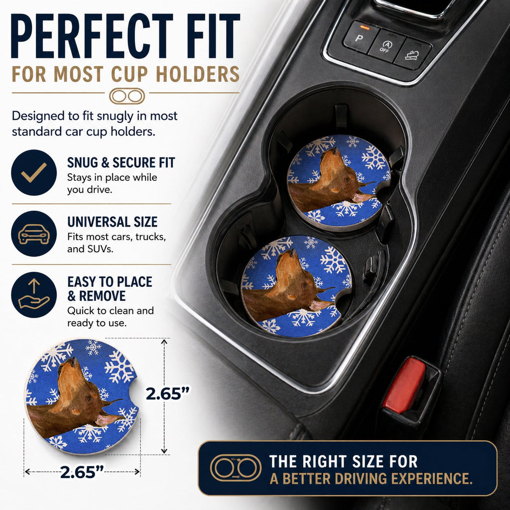 Doberman Winter Snowflakes Holiday Set of 2 Cup Holder Car Coasters Absorbent Round Sandstone Coasters Gifts for Men or Women, 2.5, Multicolor