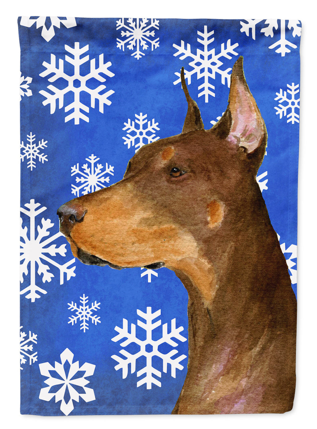 Doberman Winter Snowflakes Holiday House Flag 28x40 Porch Sleeve Pole Decorative Outside Yard Banner Artwork Wall Hanging, Polyester