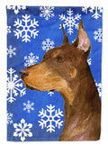 Doberman Winter Snowflakes Holiday House Flag 28x40 Porch Sleeve Pole Decorative Outside Yard Banner Artwork Wall Hanging, Polyester