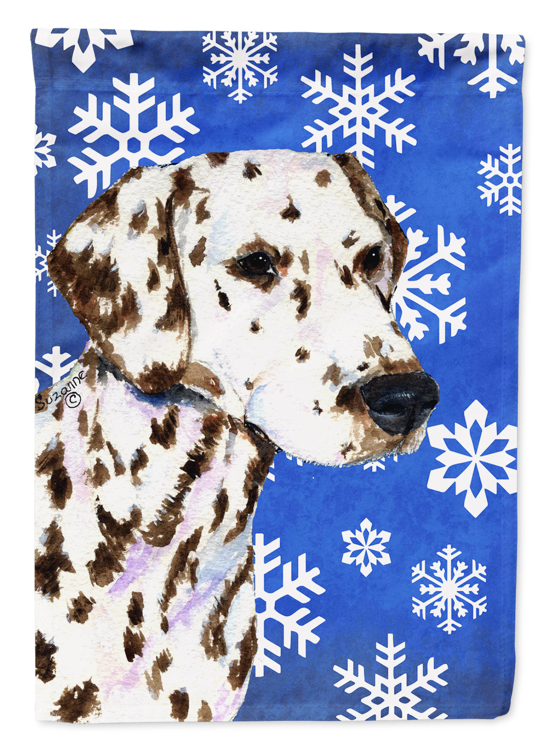 Dalmatian Winter Snowflakes Holiday House Flag 28x40 Porch Sleeve Pole Decorative Outside Yard Banner Artwork Wall Hanging, Polyester