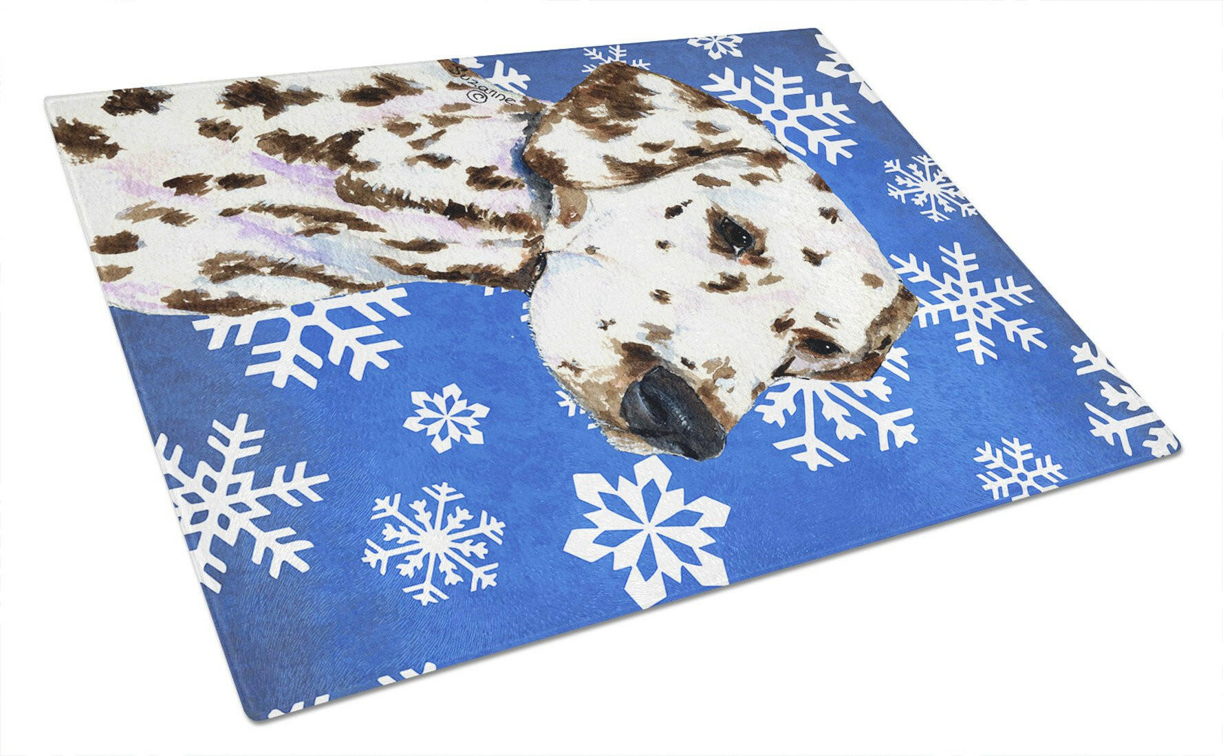 Dalmatian Winter Snowflakes Holiday Cutting Board Tempered Glass Kitchen Cutting Surface, Heat Resistant Chopping, Non-Slip Feet, Food Prep & Serving