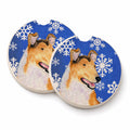 Collie Smooth Winter Snowflakes Holiday Set of 2 Cup Holder Car Coasters Absorbent Round Sandstone Coasters Gifts for Men or Women, 2.5, Multicolor