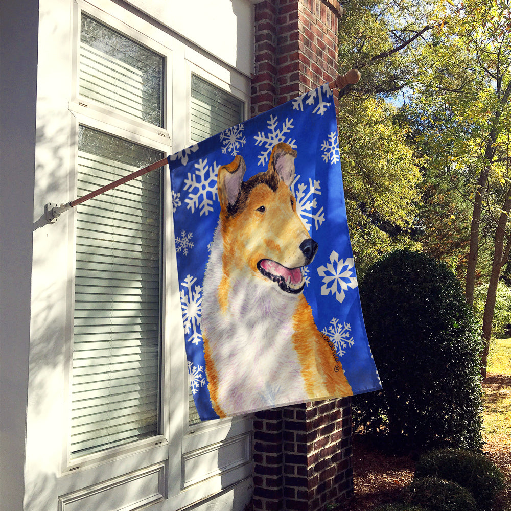 Collie Smooth Winter Snowflakes Holiday House Flag 28x40 Porch Sleeve Pole Decorative Outside Yard Banner Artwork Wall Hanging, Polyester