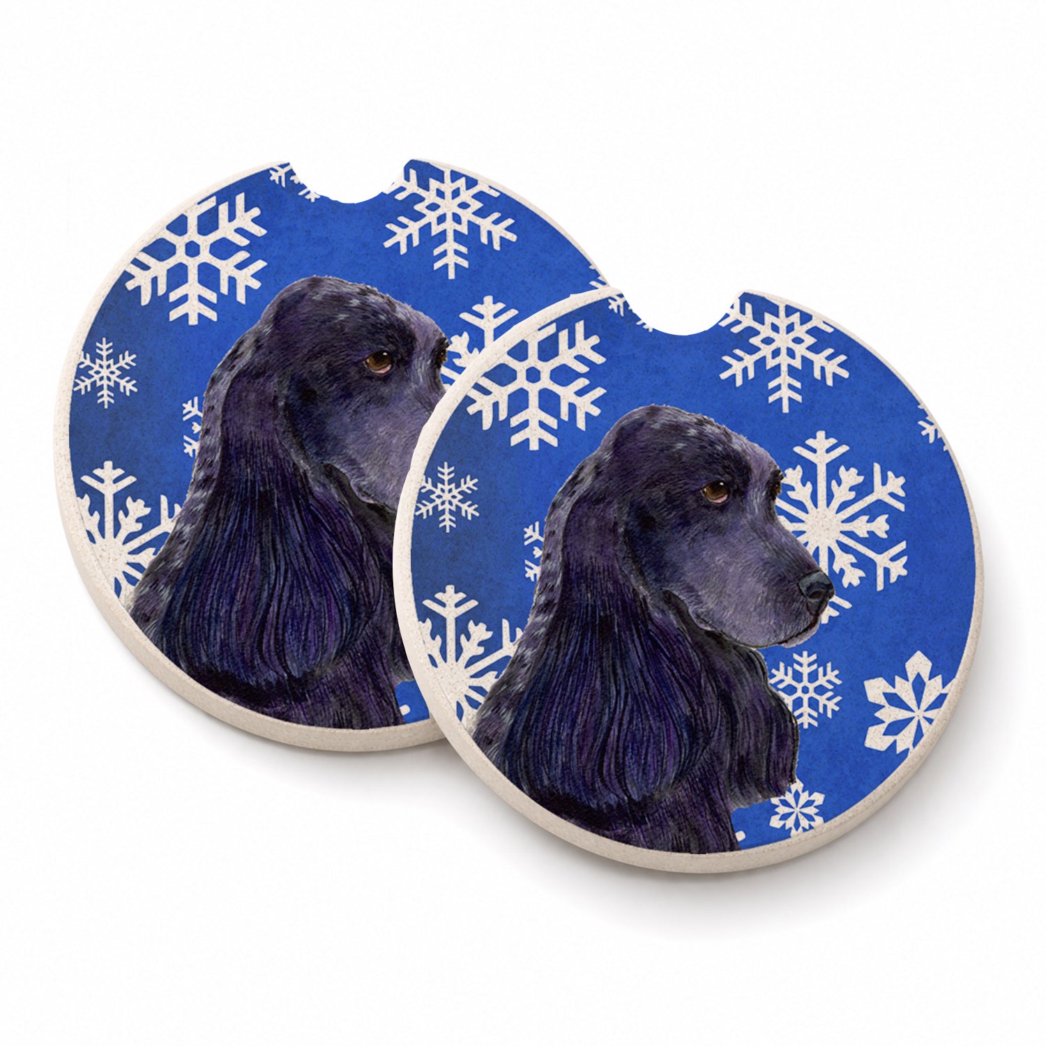 Cocker Spaniel Winter Snowflakes Holiday Set of 2 Cup Holder Car Coasters Absorbent Round Sandstone Coasters Gifts for Men or Women, 2.5, Multicolor
