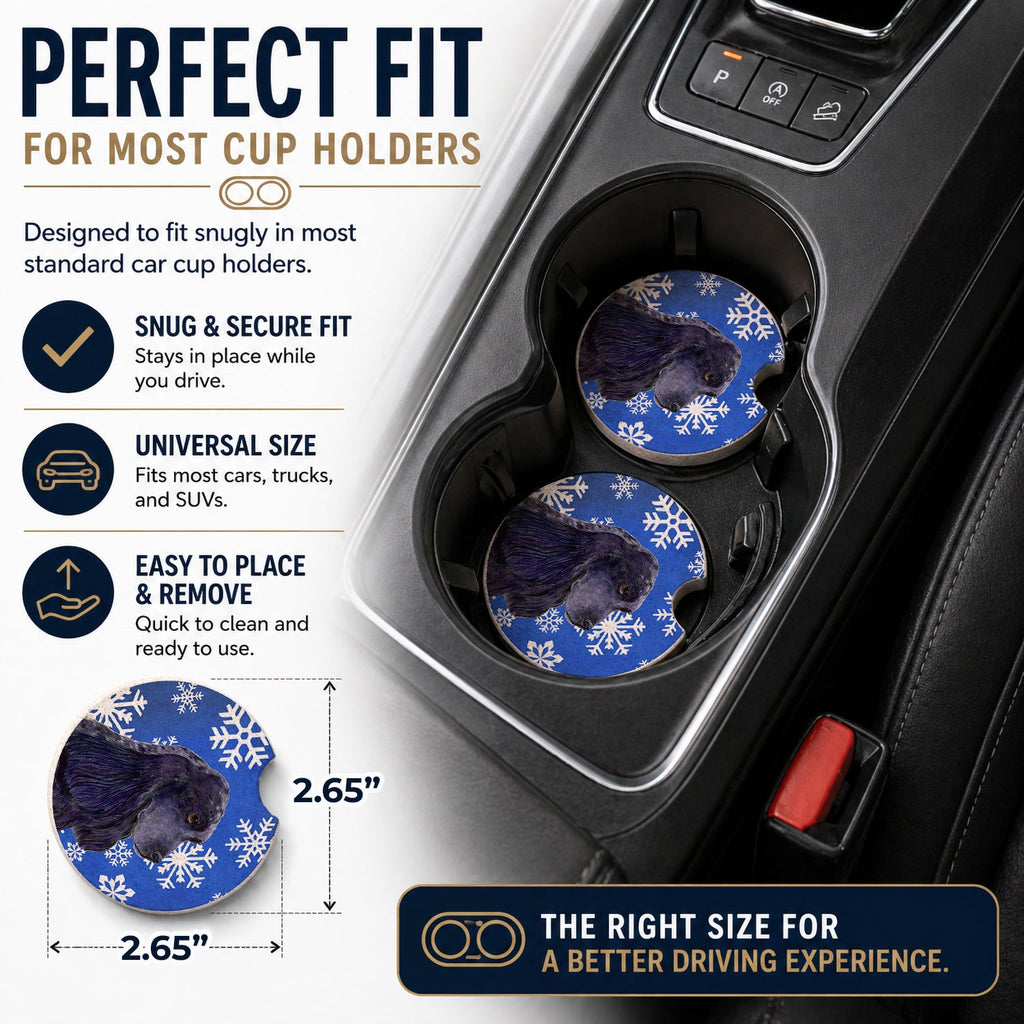 Cocker Spaniel Winter Snowflakes Holiday Set of 2 Cup Holder Car Coasters Absorbent Round Sandstone Coasters Gifts for Men or Women, 2.5, Multicolor
