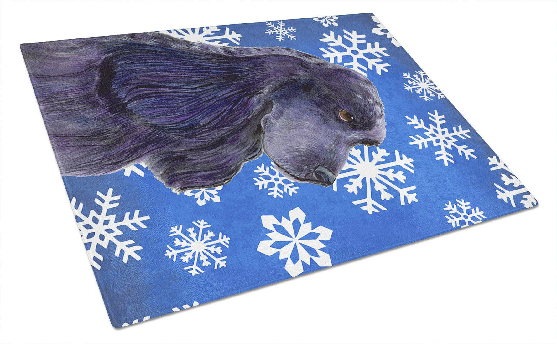 Cocker Spaniel Winter Snowflakes Holiday Cutting Board Tempered Glass Kitchen Cutting Surface, Heat Resistant Chopping, Non-Slip Feet, Food Prep & Serving