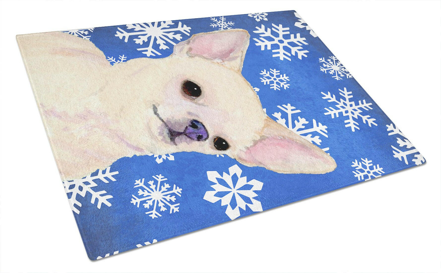 Chihuahua Winter Snowflakes Holiday Cutting Board Tempered Glass Kitchen Cutting Surface, Heat Resistant Chopping, Non-Slip Feet, Food Prep & Serving