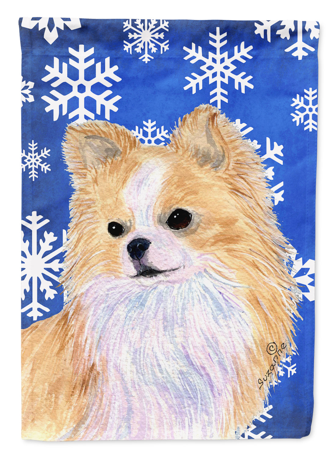 Chihuahua Winter Snowflakes Holiday House Flag 28x40 Porch Sleeve Pole Decorative Outside Yard Banner Artwork Wall Hanging, Polyester