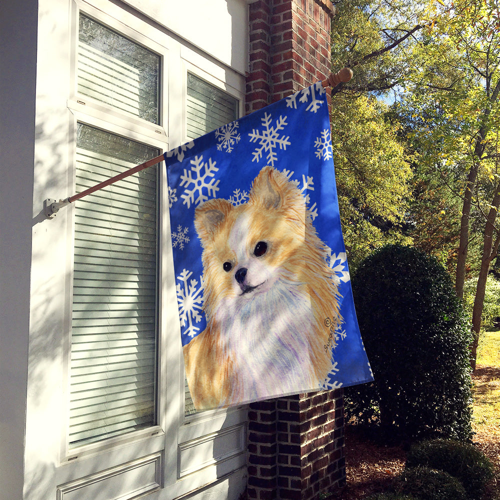Chihuahua Winter Snowflakes Holiday House Flag 28x40 Porch Sleeve Pole Decorative Outside Yard Banner Artwork Wall Hanging, Polyester