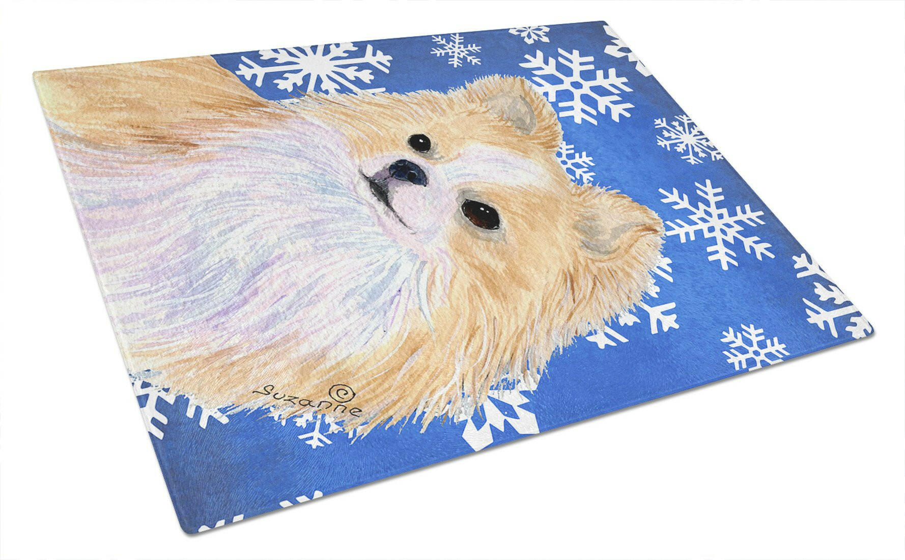 Chihuahua Winter Snowflakes Holiday Cutting Board Tempered Glass Kitchen Cutting Surface, Heat Resistant Chopping, Non-Slip Feet, Food Prep & Serving