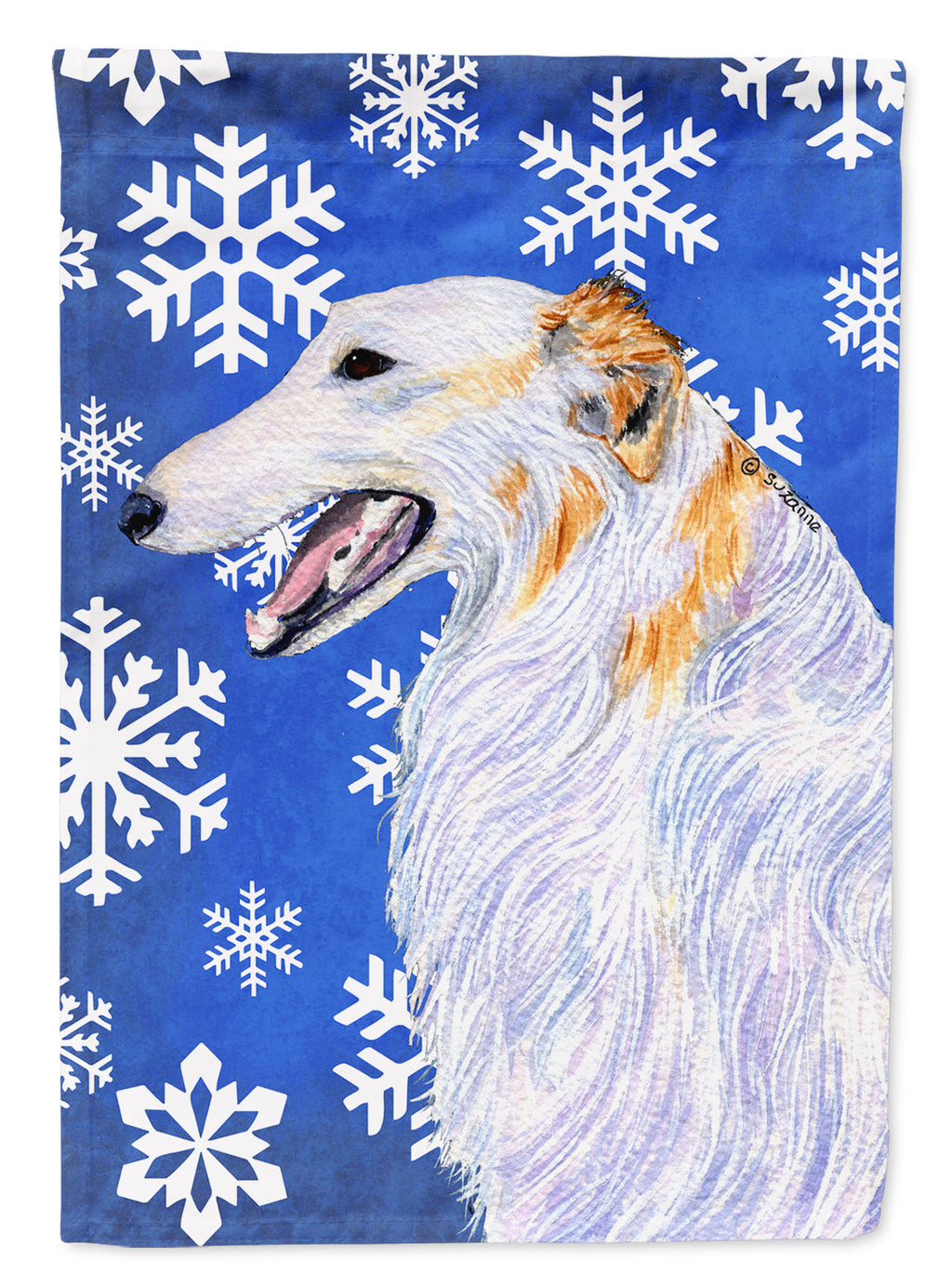 Borzoi Winter Snowflakes Holiday House Flag 28x40 Porch Sleeve Pole Decorative Outside Yard Banner Artwork Wall Hanging, Polyester