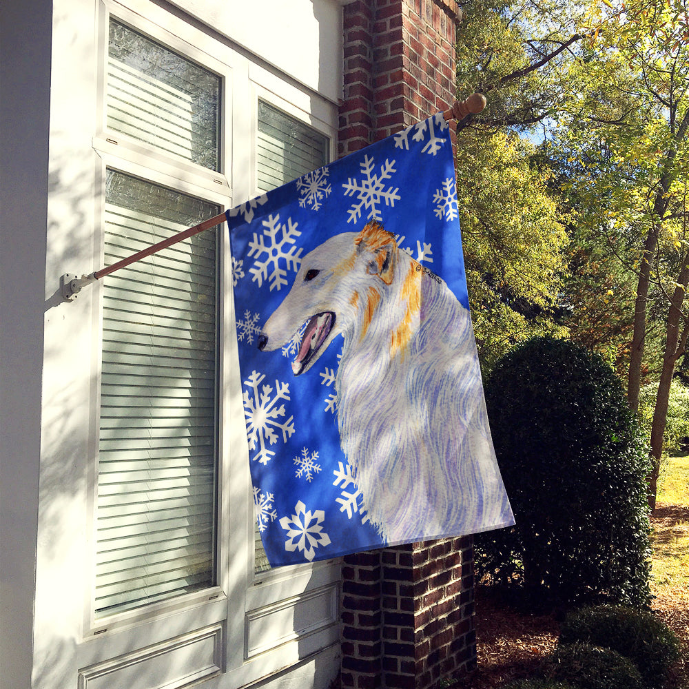 Borzoi Winter Snowflakes Holiday House Flag 28x40 Porch Sleeve Pole Decorative Outside Yard Banner Artwork Wall Hanging, Polyester