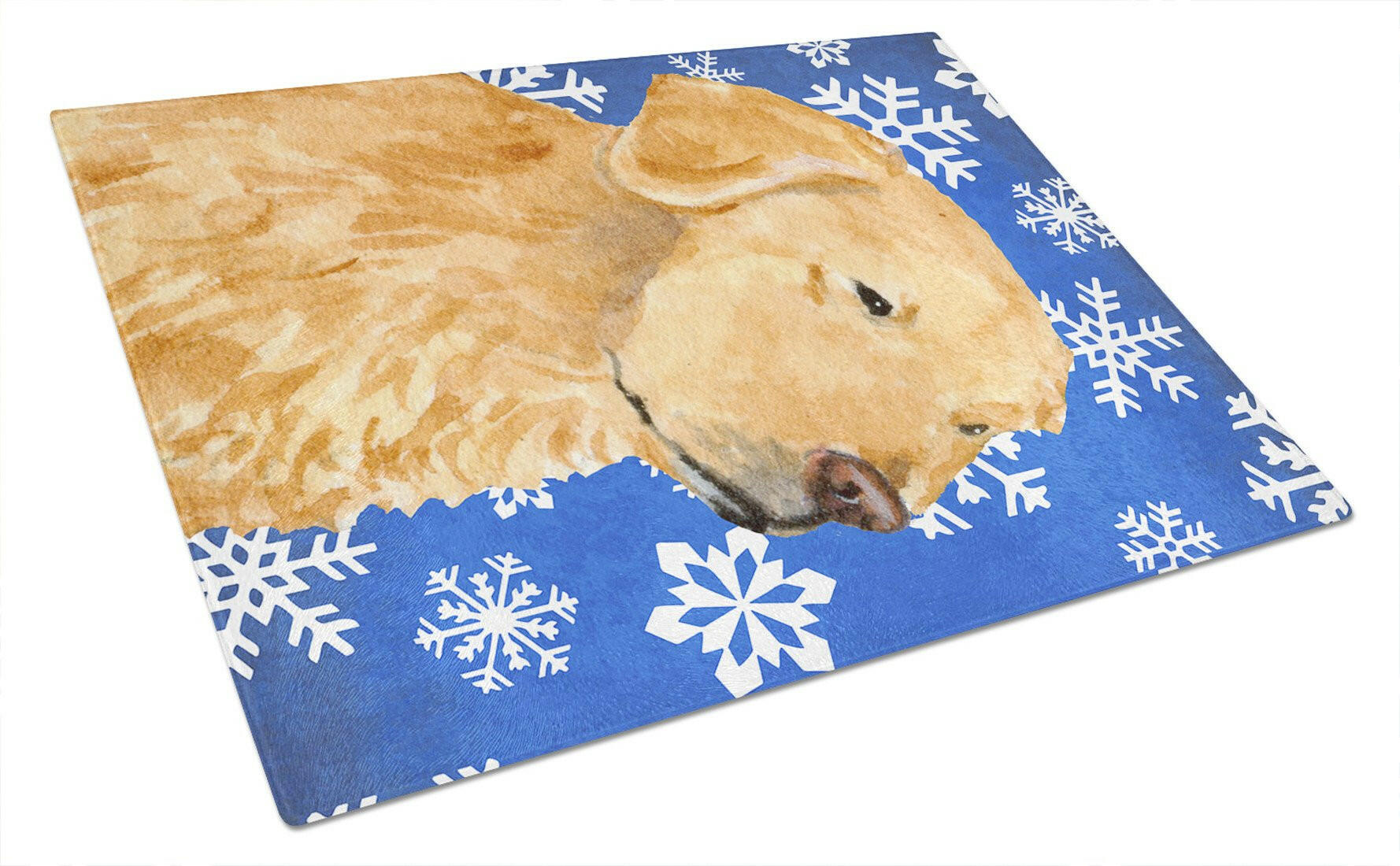 Golden Retriever Winter Snowflakes Holiday Cutting Board Tempered Glass Kitchen Cutting Surface, Heat Resistant Chopping, Non-Slip Feet, Food Prep & Serving