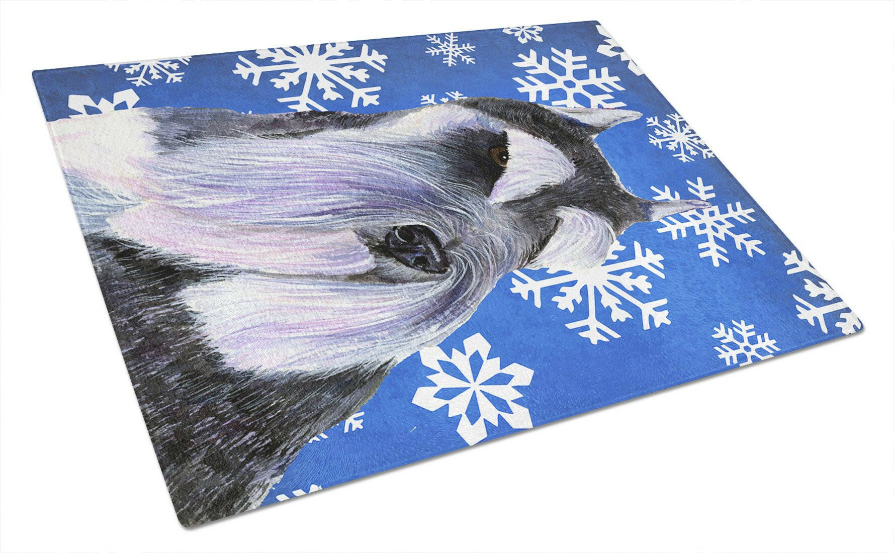 Schnauzer Winter Snowflakes Holiday Cutting Board Tempered Glass Kitchen Cutting Surface, Heat Resistant Chopping, Non-Slip Feet, Food Prep & Serving