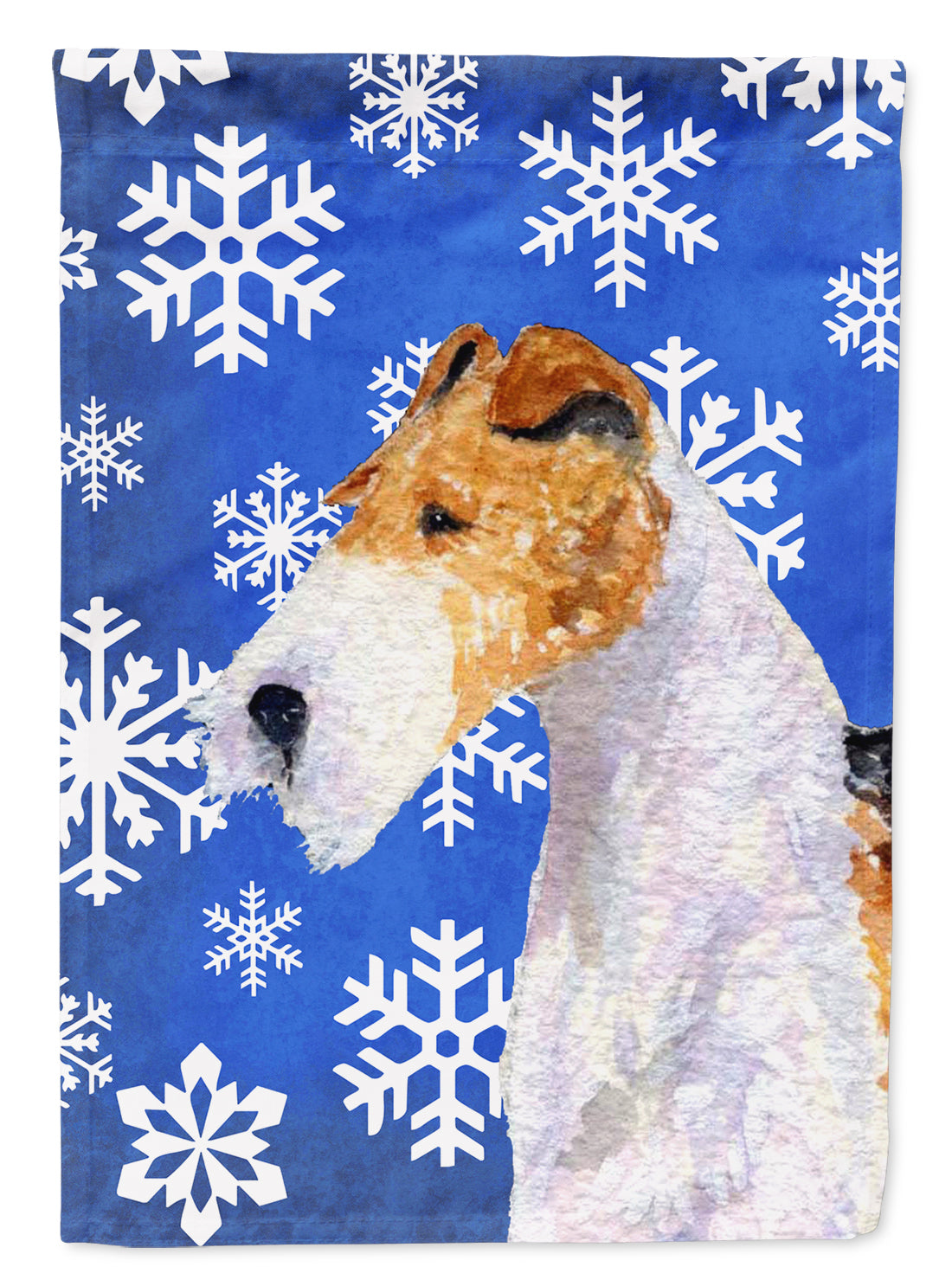 Fox Terrier Winter Snowflakes Holiday House Flag 28x40 Porch Sleeve Pole Decorative Outside Yard Banner Artwork Wall Hanging, Polyester